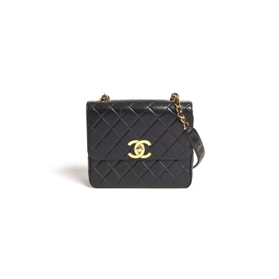 CHANEL CLASSIC FLAP BAG DECA SQUARED LAMBSKIN BLACK (25*20*9cm) 